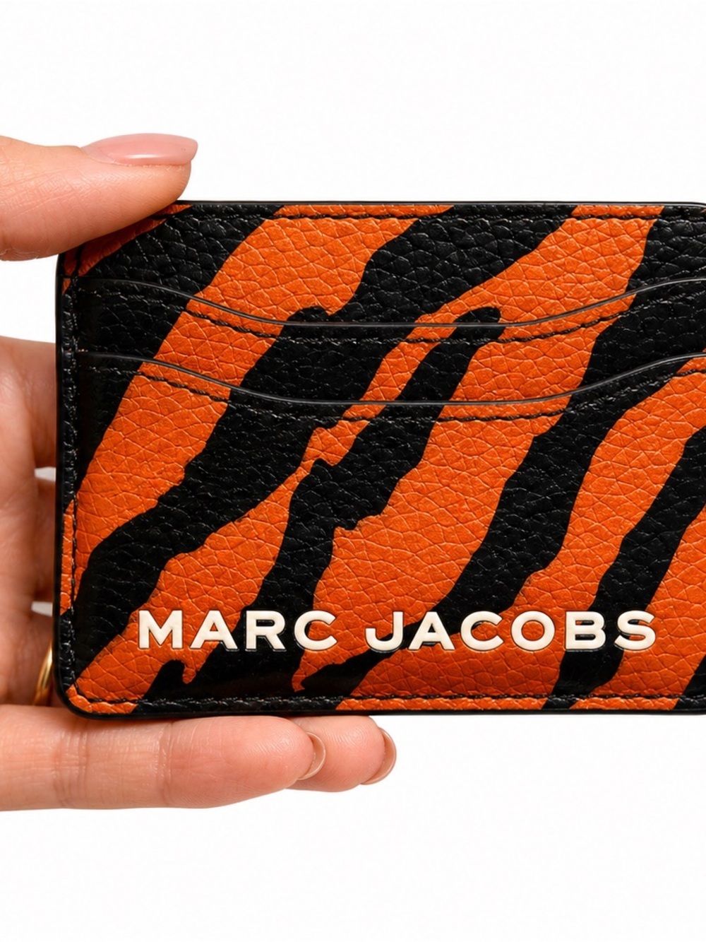 Marc Jacobs Orange and Black Tiger Stripe Leather Card Holder